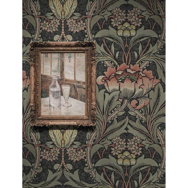 NextWall Acanthus Floral Peel and Stick Wallpaper Charcoal Gray: Vintage Botanical Vinyl, Self-Adhesive, Washable, 30.75 Sq Ft Coverage