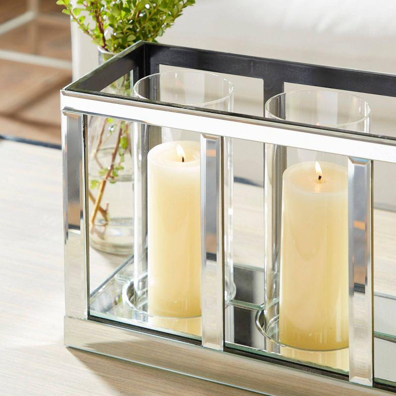 18" x 10" Glam Mirrored Wood Three Light Candle Holder Silver - Olivia & May