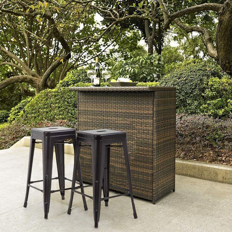 FDW Metal Bar Stools Set of 4 Counter Height Barstool Stackable Barstools 24 Inch Indoor Outdoor Patio Bar Stool Home Kitchen Dining Stool ,Black