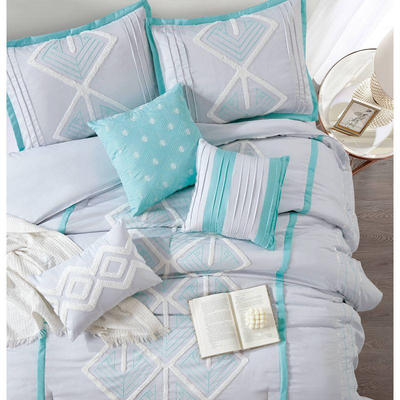 Blue Queen Microfiber Geometric Comforter Set