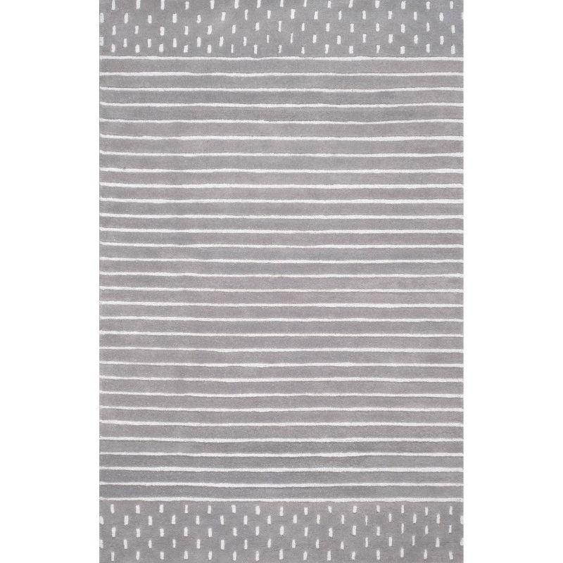 Hand-tufted Striped Gray Wool Kids' Area Rug 4' x 6'