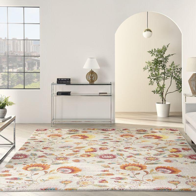 Ivory Multicolor Floral 9' x 12' Synthetic Area Rug