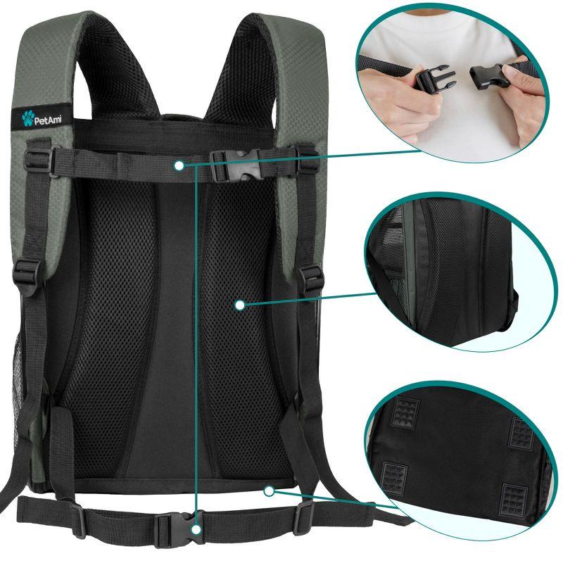 PetAmi Premium Dog Backpack Carrier Small Large Cat Puppies, Ventilated Pet Hiking Travel Bag, Airline Approved Safety Camping Biking (Dark Gray)