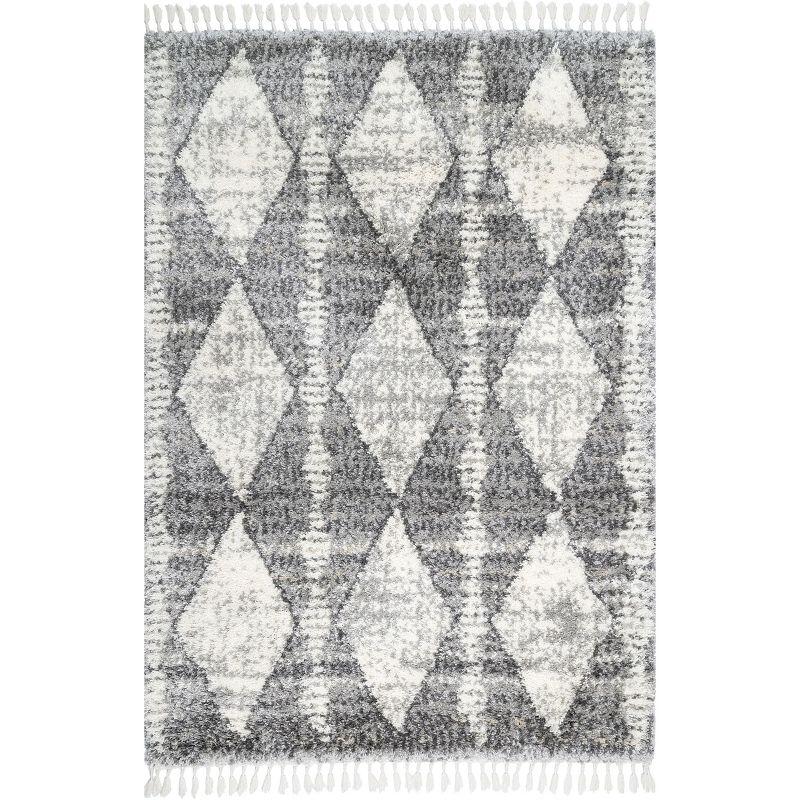 Reversible Gray Geometric Shag 2'x3' Synthetic Area Rug