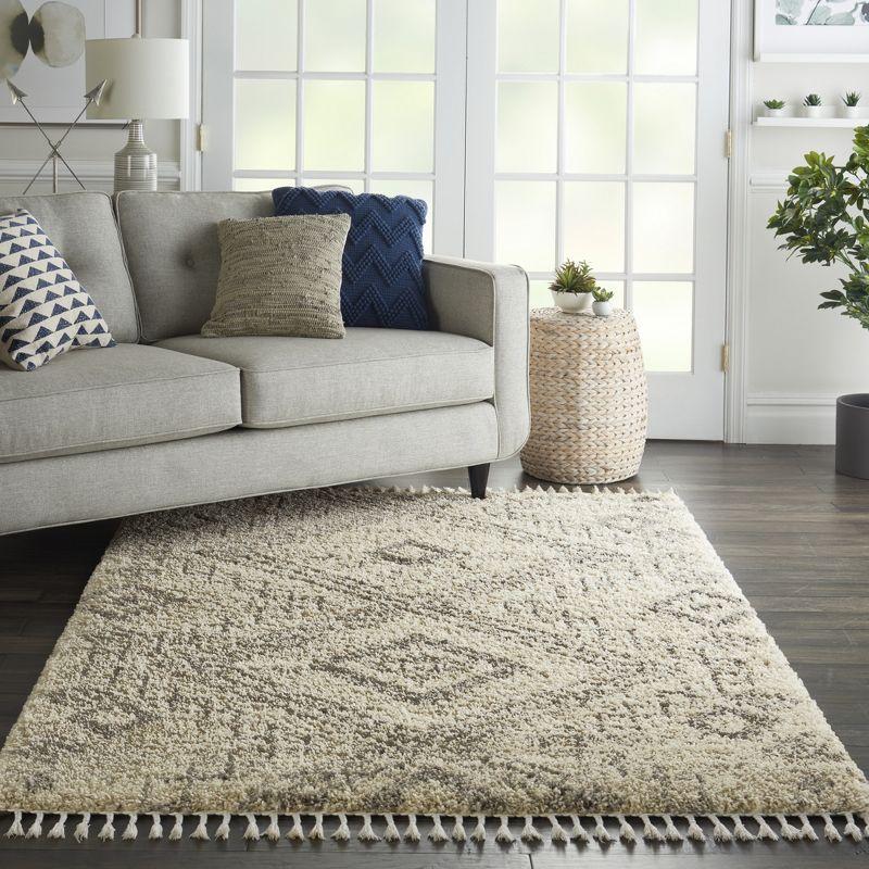 Nordic Diamond Shag Area Rug, Grey/Ivory, 5'3" x 7'9"