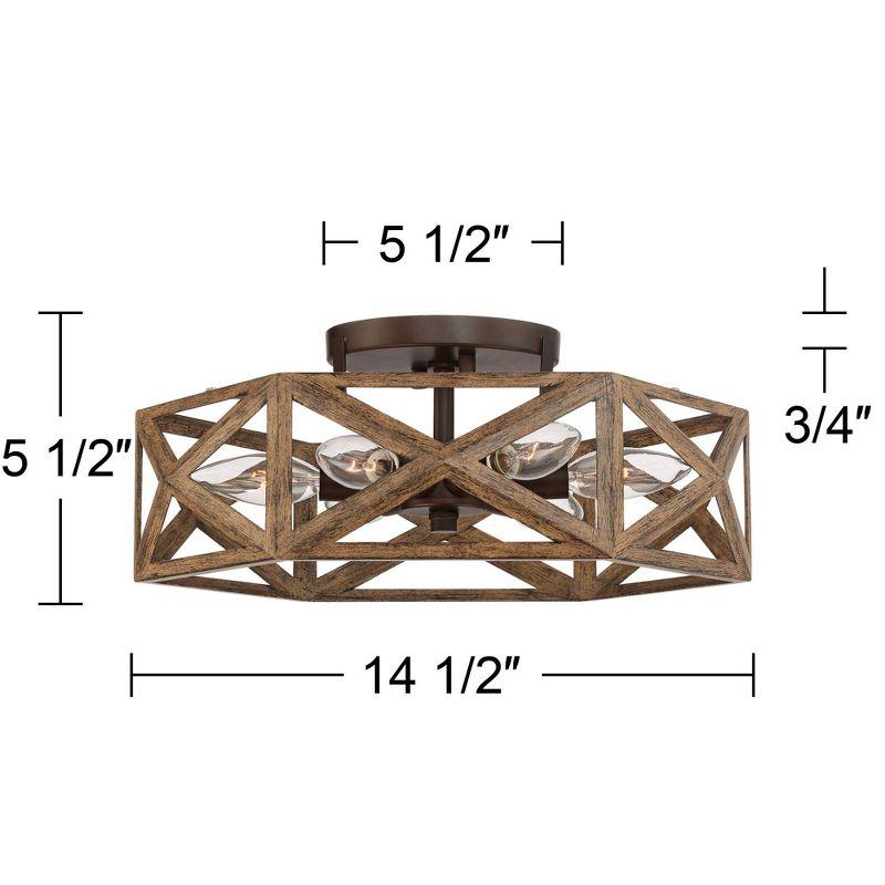 Possini Euro Design Moorcroft Modern Farmhouse Ceiling Light Semi Flush Mount Fixture 14 1/2" Wide Dark Wood Bronze 6-Light Hexagon Frame for Bedroom