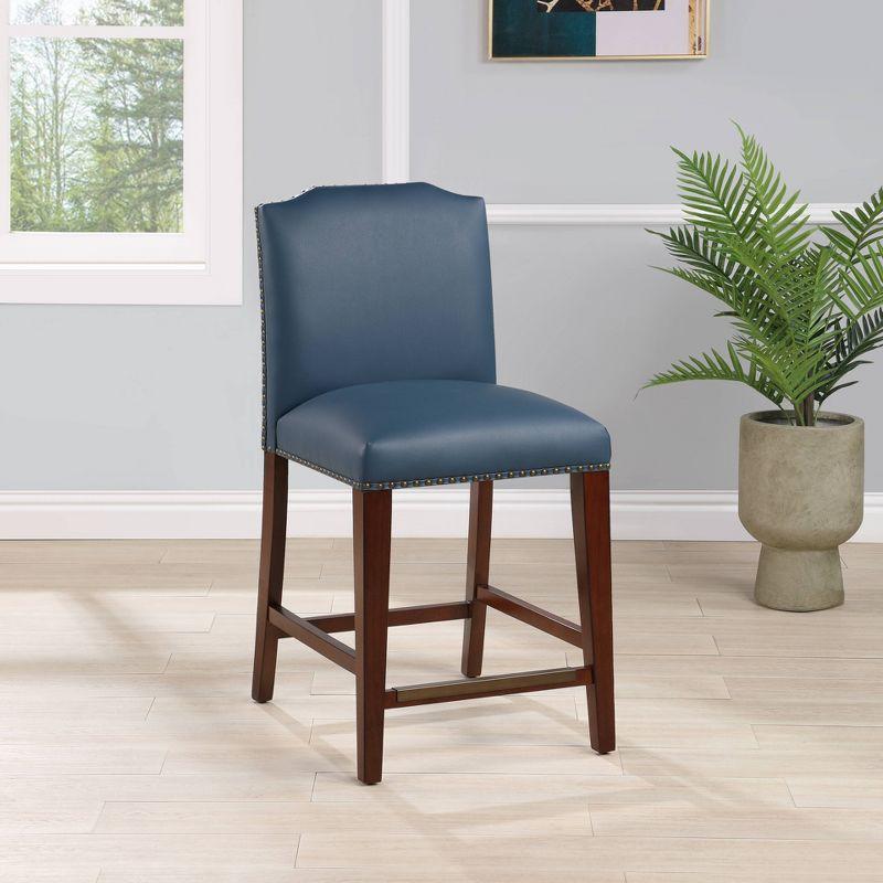 Comfort Pointe Bristol Counter Height Barstool: Espresso Finish, Faux Leather, Nailhead Trim