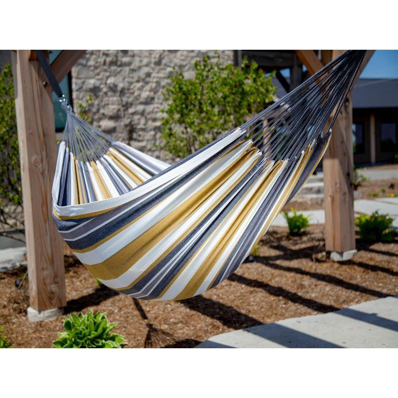 The Hamptons Collection 144” Gray and Gold Striped Two Person Brazilian Style Hammock