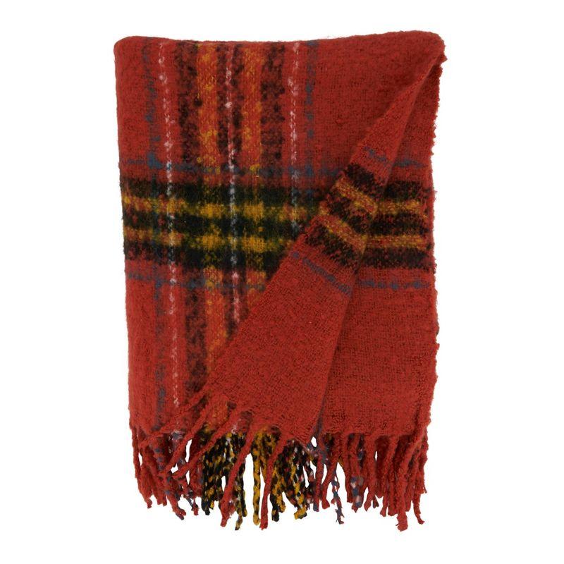 50"x60" Traditional Plaid Throw Blanket Orange - Saro Lifestyle: Acrylic, Knitted, Lightweight Fabric, All Ages