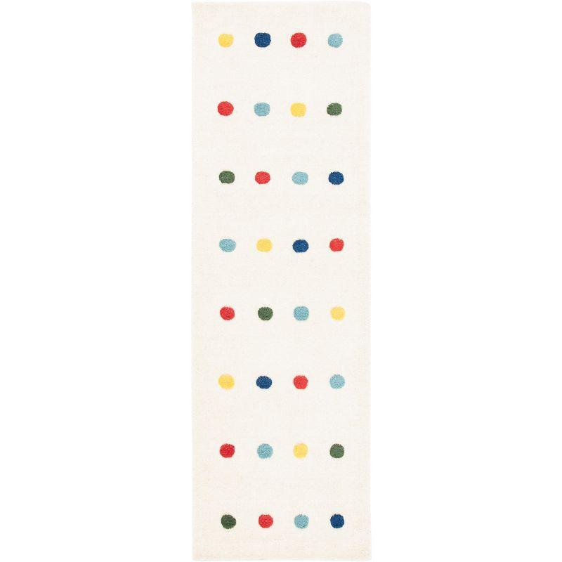 Ivory Polka Dot Hand-Tufted Wool Kids Runner Rug