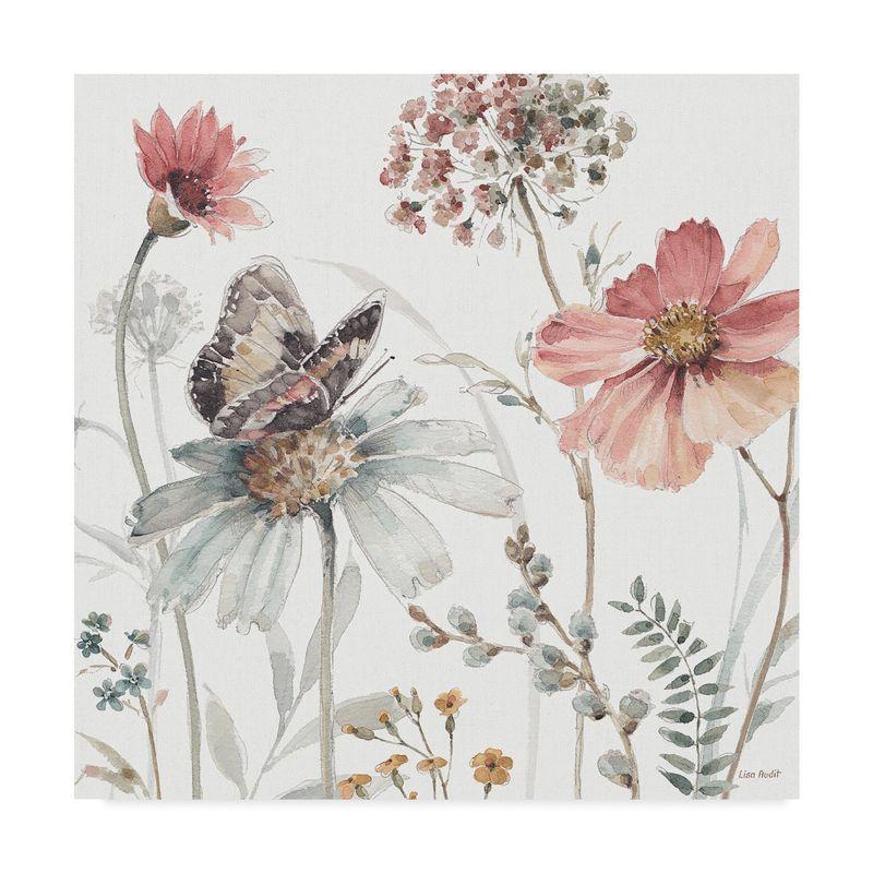 Floral Butterfly and Flowers Canvas Print in Pastel Colors