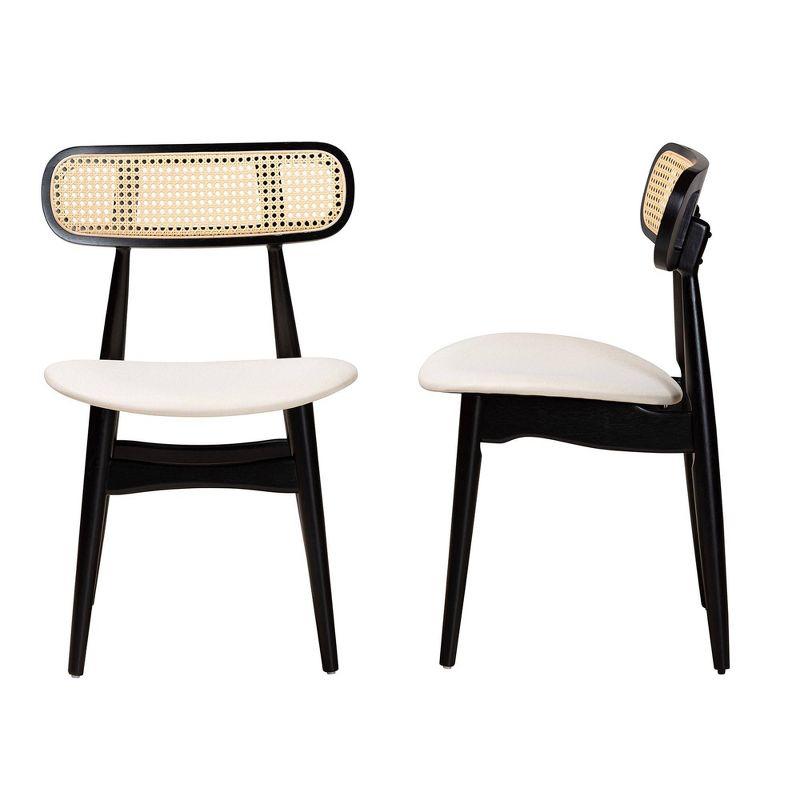 Bayou Breeze Set of 2 Black Wood Dining Chairs with Rattan Backrest (Set of 2)