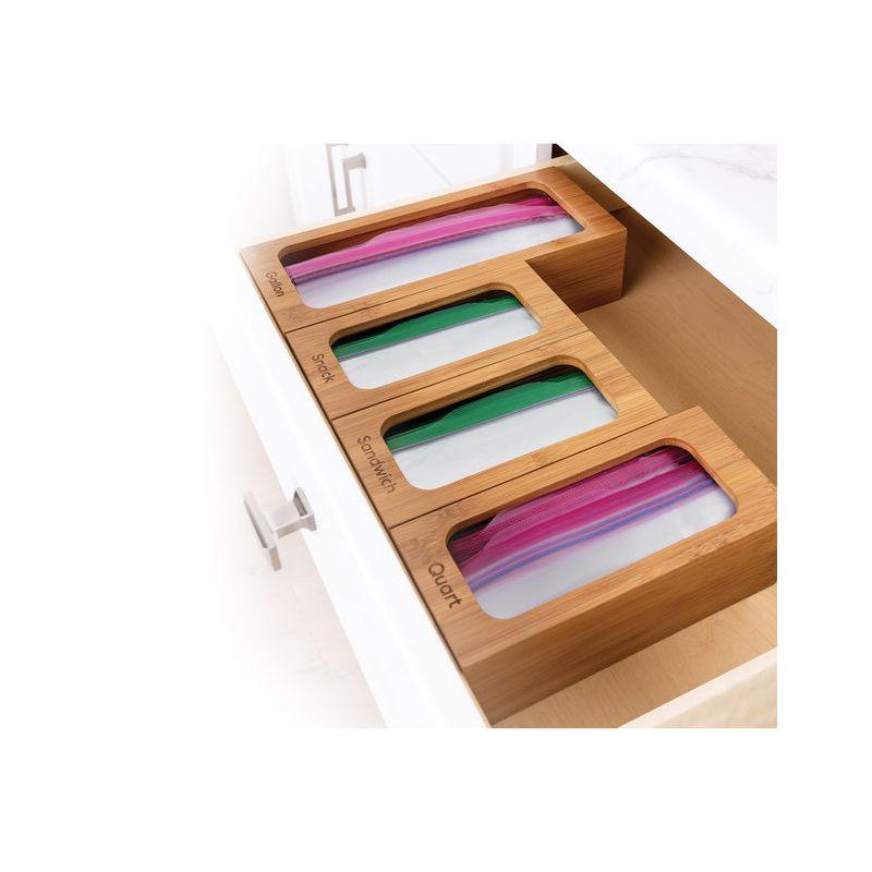 Seville Classics Bamboo Ziplock Food Storage Bag Dispenser (Set of 4)