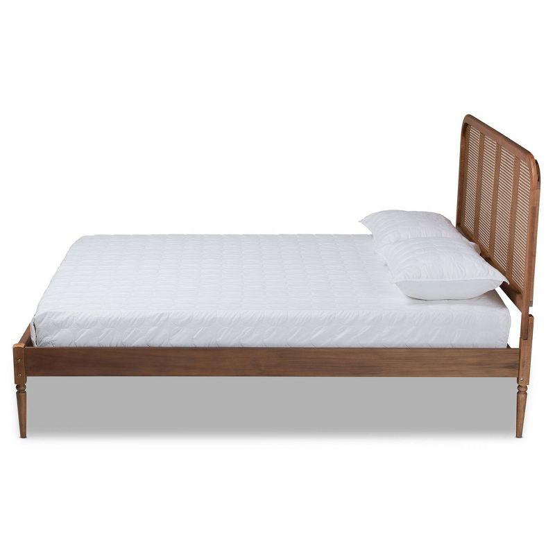 Queen Elston Wood & Synthetic Rattan Platform Bed: Mid-Century Design, No Box Spring - Baxton Studio