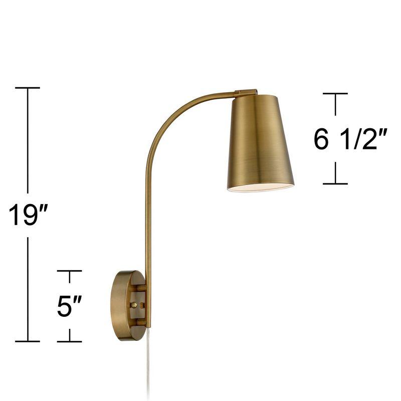 360 Lighting Sully Modern Wall Lamp Warm Brass Plug-in 5" Light Fixture Adjustable Head Curved Arm for Bedroom Bathroom Vanity Reading Living Room