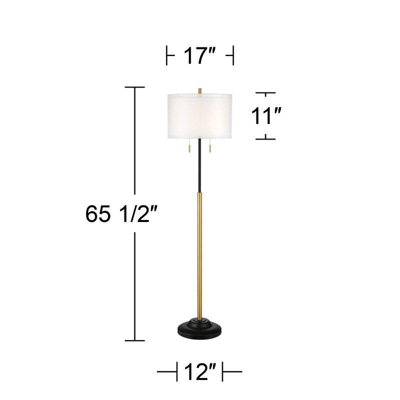 Possini Euro Design Roxie Modern Floor Lamp Standing 65 1/2" Tall Brass Black Metal Sheer Linen Double Drum Shade for Living Room Bedroom Office House