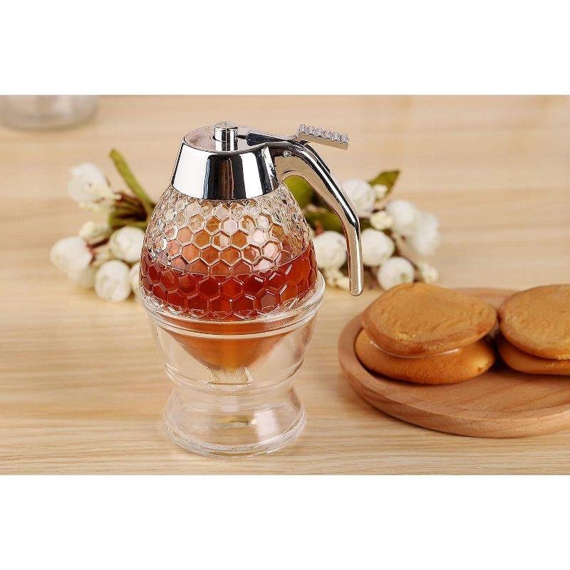 hunnibi Glass Honey Dispenser with Stand and Stainless Steel, Clear