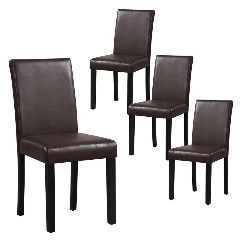 Brown PU Leather Upholstered Side Chairs with Wood Frame, Set of 4