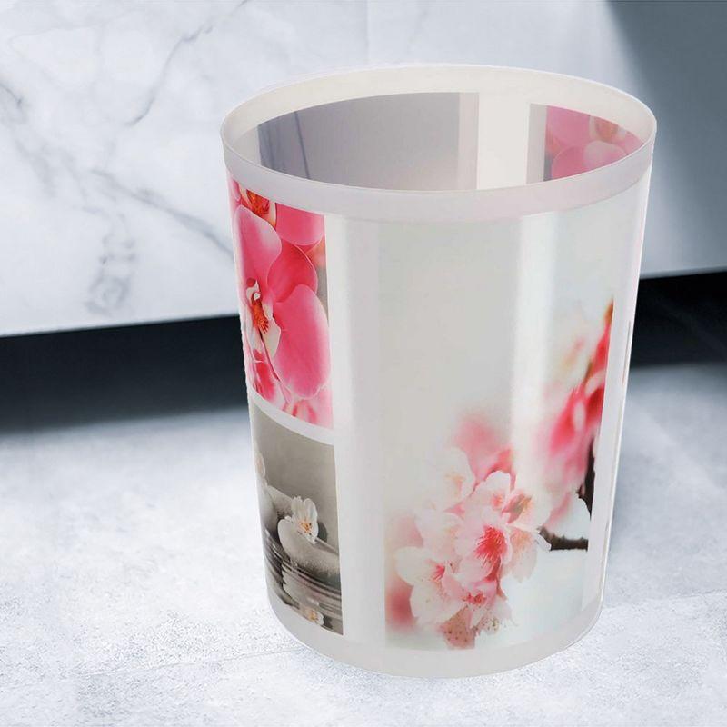 Floral Zen Garden Gray and Pink Plastic Waste Basket