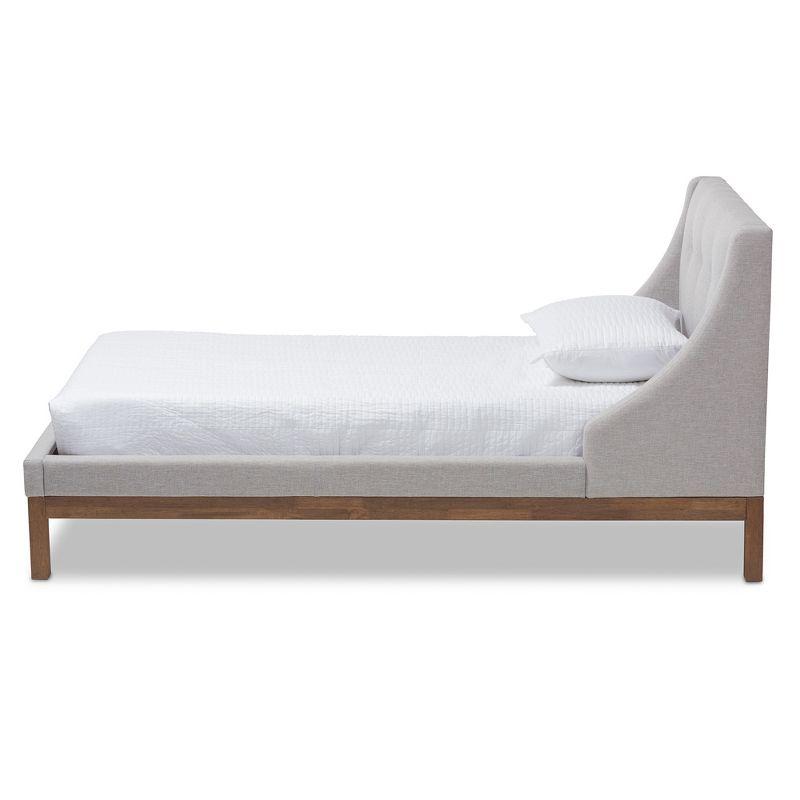 Louvain Modern and Contemporary Fabric Upholstered Walnut - Finished Platform Bed Grayish Beige - Baxton Studio