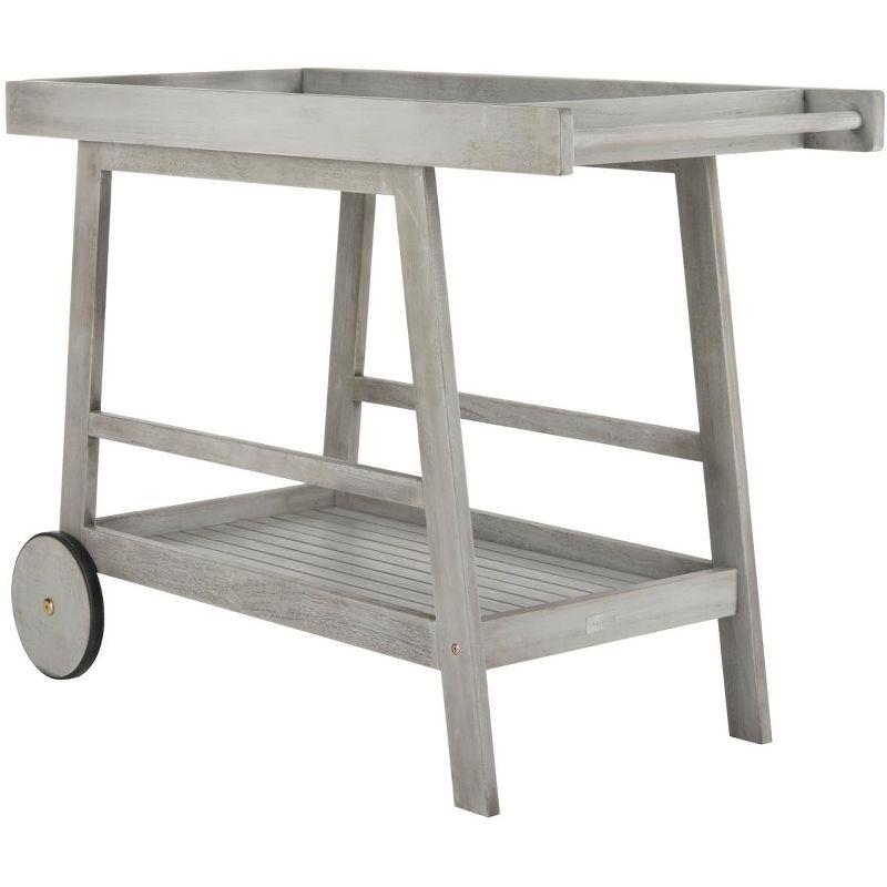 Transitional Eucalyptus Wood Bar Cart with Storage in Grey Wash