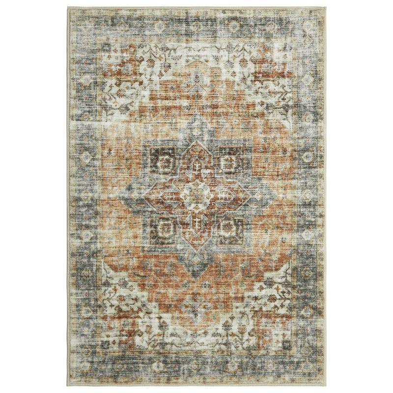 Washable Vintage Persian Area Rug Floral Print Distressed Oriental Rug