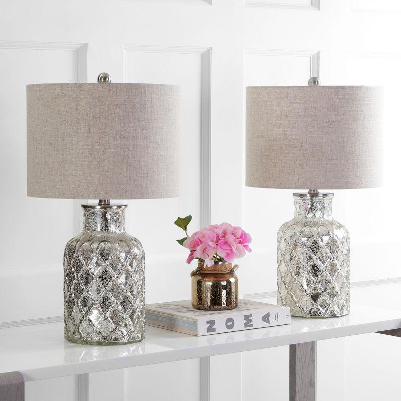 Antiqued Mercury Silver Quatrefoil Glass Table Lamp Set