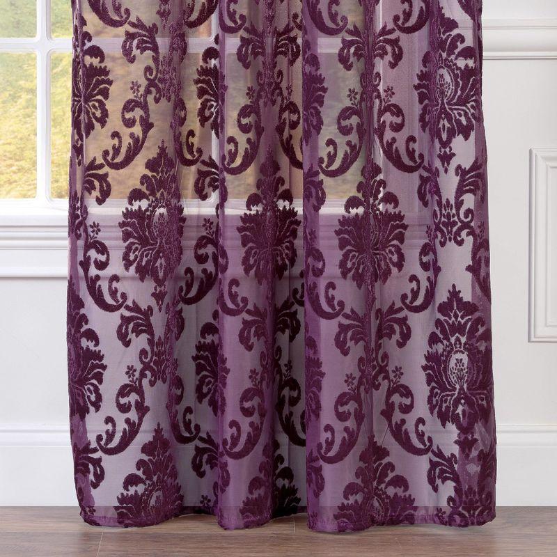 Chanasya 2pk Devore Damask Sheer Grommet Window Curtain Panels - Set of 2 - 52 x 108 Inches Long - Aubergine