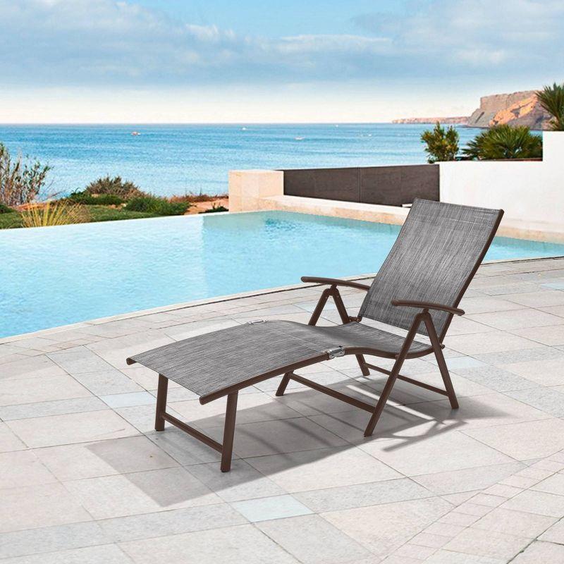 Outdoor Aluminum Adjustable Chaise Lounge - Black/Gray - Crestlive Products