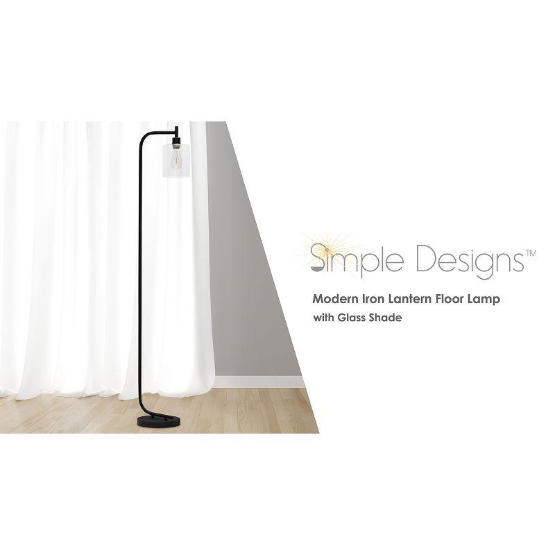 Iron Lantern Floor Lamp with Glass Shade Pink - Simple Designs: ETL Listed, Metal Base, Cylinder Shade