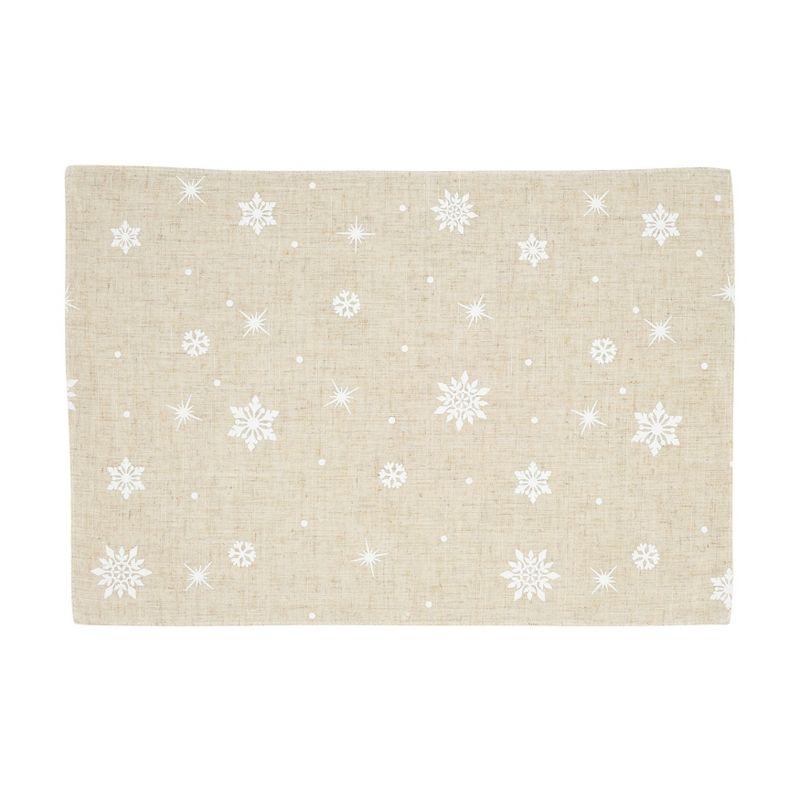 Saro Lifestyle Poly And Linen Blend Christmas Placemats With Snowflake Design (Set of 4), 13"x19", Beige