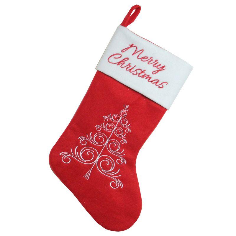 Red and White Merry Christmas Tree Stocking with Cuff