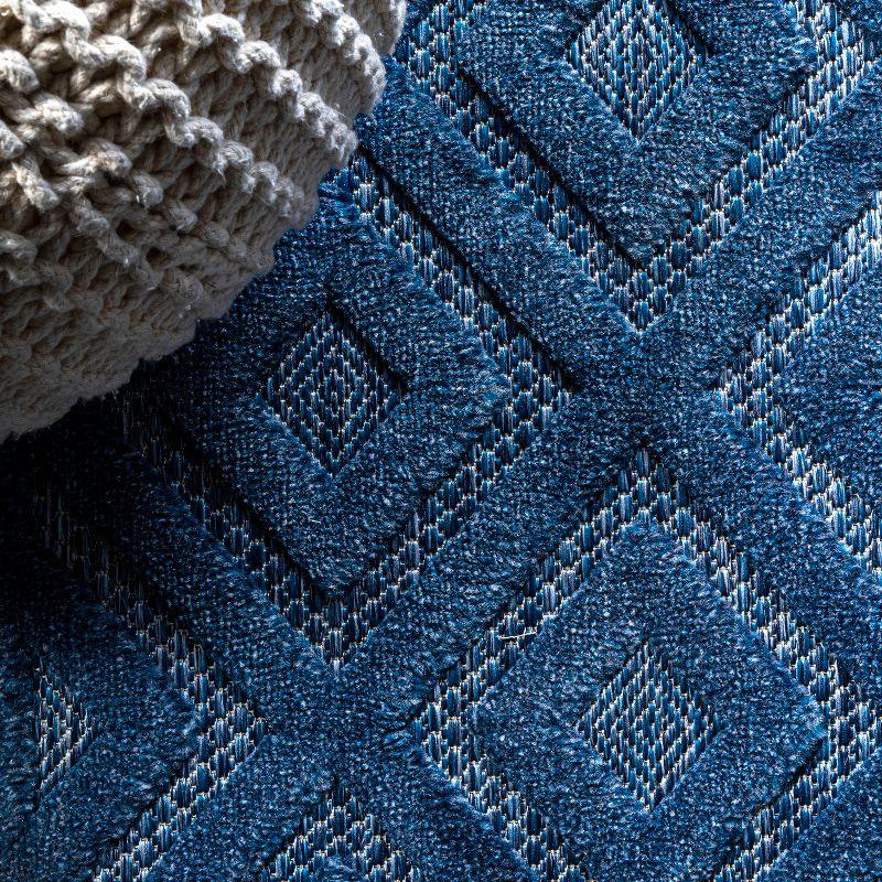 5' x 5' Portmany Neutral Diamond Trellis Indoor/Outdoor Area Rug, Navy - JONATHAN Y