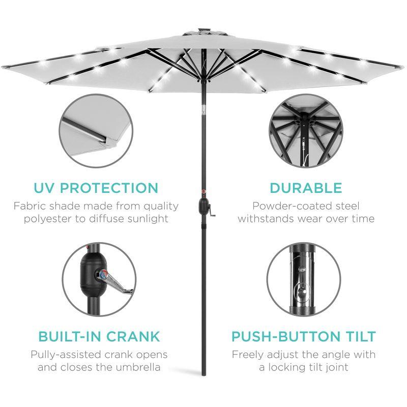 Best Choice Products 10ft Solar LED Lighted Patio Umbrella w/ Tilt Adjustment, UV-Resistant Fabric - Fog Gray