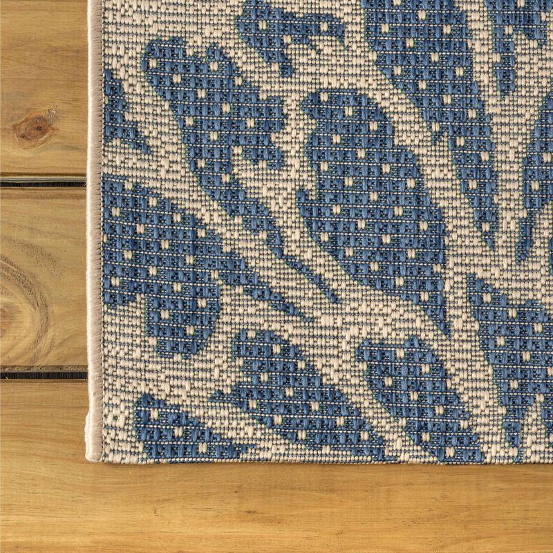 2'x8' Zinnia Modern Floral Textured Weave Indoor/Outdoor Runner Rug, Navy/Green - JONATHAN Y