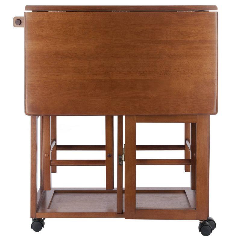 3pc Suzanne Space Saver Drop Leaf Dining Set Teak - Winsome: Compact, Storage Drawers & 2 Stools