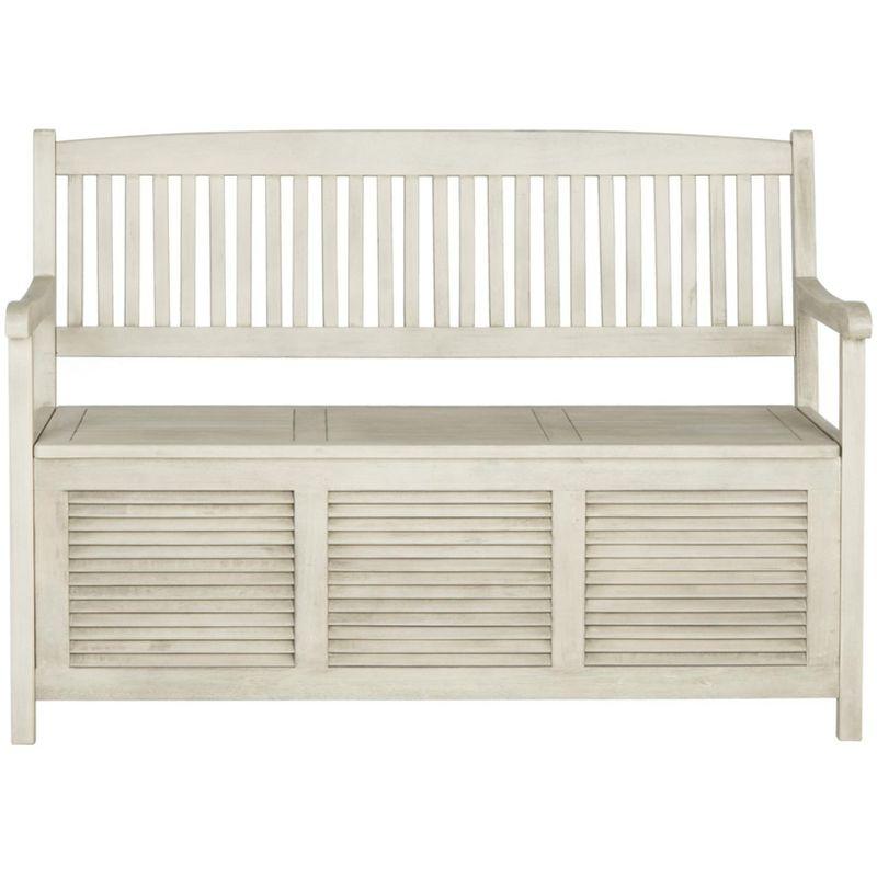 Distressed White Acacia Outdoor Storage Bench