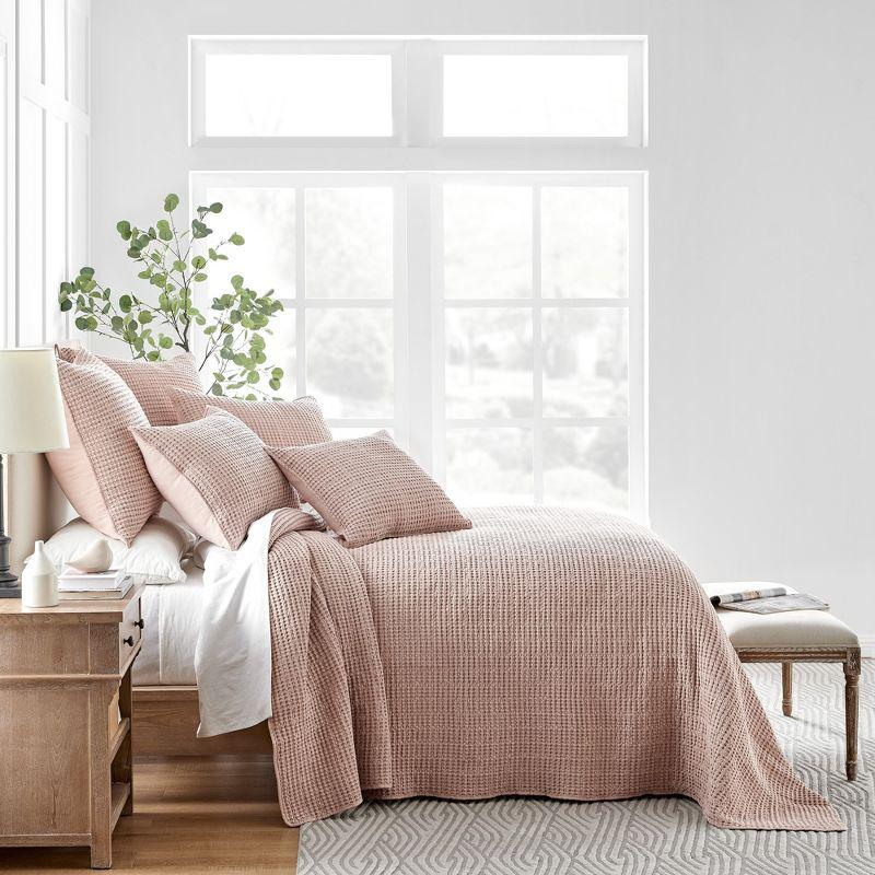 Luxurious Blush Cotton Waffle King Bedspread and Sham Set