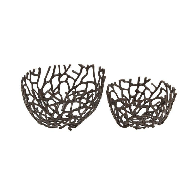 Olivia & May Set of 2 Round Coastal Aluminum Vine Bowls Black: Nautical Tabletop Decor, Spot Clean Only