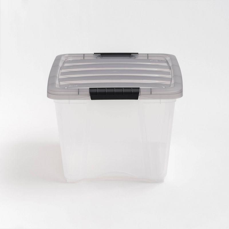 IRIS 32qt Stack and Pull Plastic Storage Bin: Clear & Gray, Stackable, Portable, Latch Closure, Built-In Handles