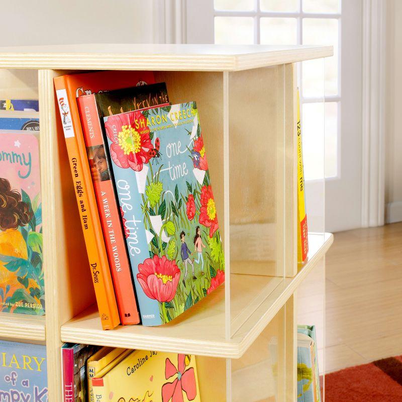 Guidecraft EdQ Rotating 3 Tier Book Display: Kids' Wooden Spinning Bookshelf with Acrylic Shelves for Storage in Classroom or Playroom