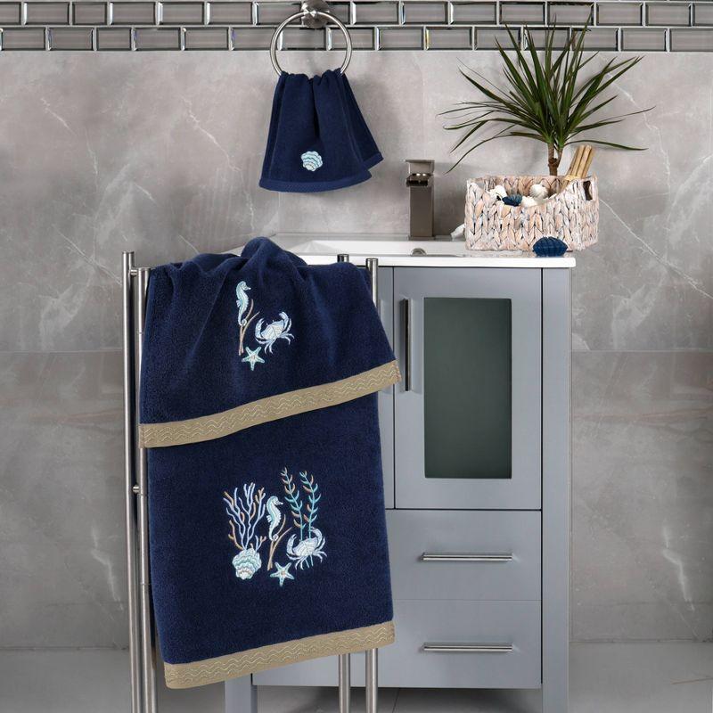 2pc Aaron Design Embellished Bath Towel Set Marine - Linum Home Textiles: Midweight Terry Cloth
