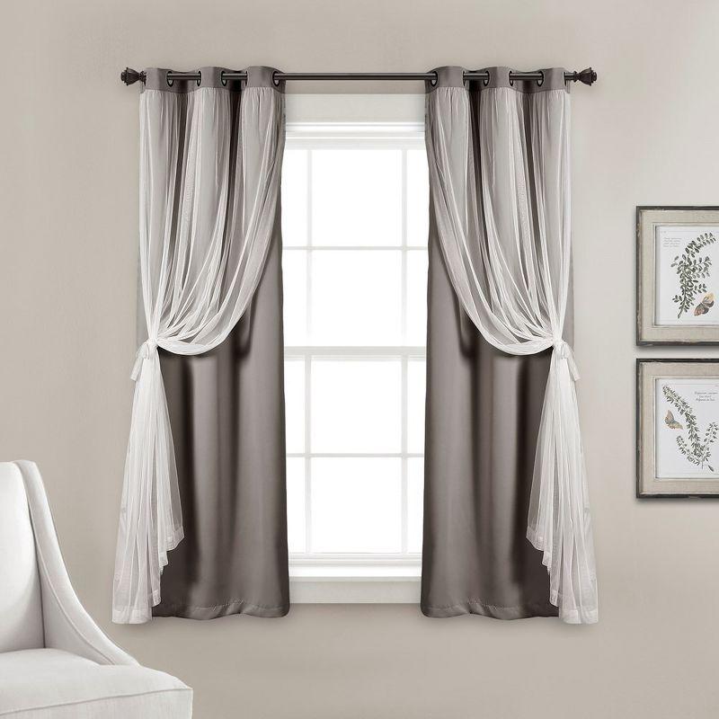 Light Gray Grommet Blackout and Sheer Curtain Panels, 38"W x 45"L