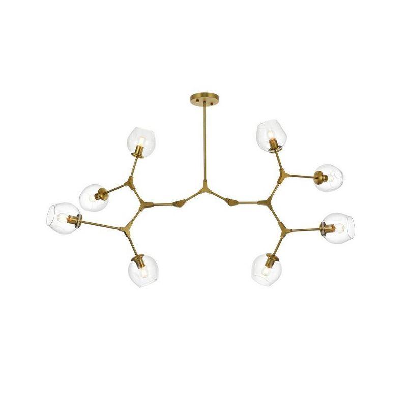 Brass and Clear Glass 8-Light Geometric Chandelier