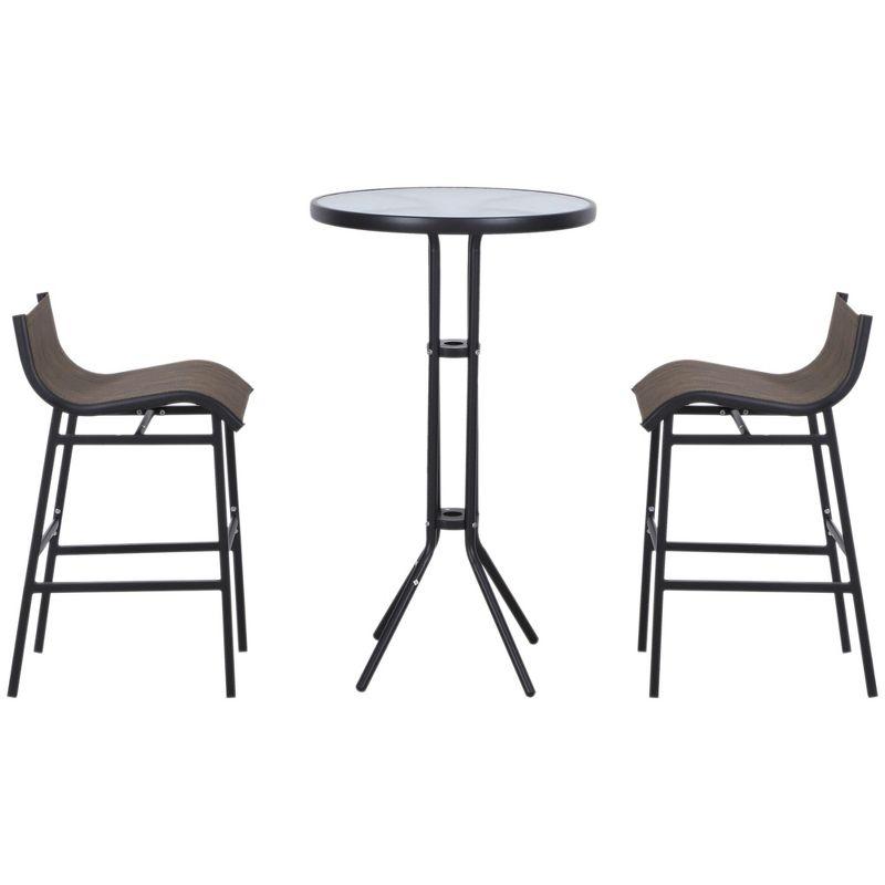 Outsunny 3 Piece Bar Height Outdoor Bistro Set for 2, Round Patio Pub Table 2 Bar Chairs with Comfortable Design & Durable Build, Tan
