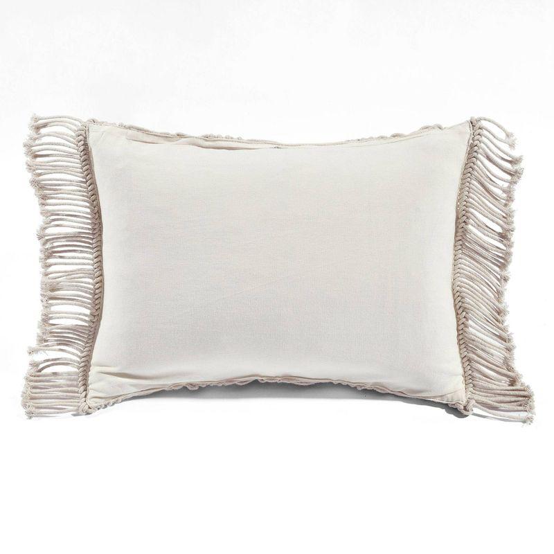 Bohemian Fringe Cotton Macrame Lumbar Pillow Cover - Neutral