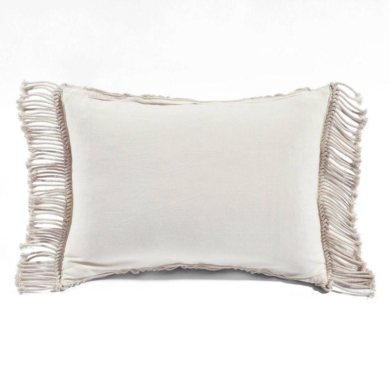 13"x20" Oversize Studio Chevron Macrame Lumbar Throw Pillow Cover with Fringes Neutral - Lush Décor: Cotton Weave, Zipper Closure