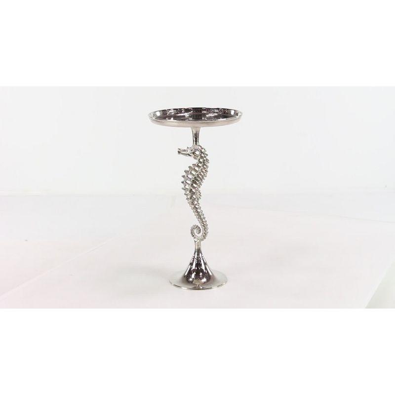 Coastal Charm Seahorse Pedestal Accent Table in Silver Aluminum