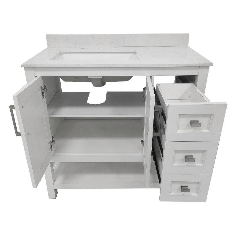 Taylor & Logan 36" Vivien Bathroom Vanity with Open Shelf and 3 Drawers White: Stoneware Surface, Wood Frame, Drop-In Sink