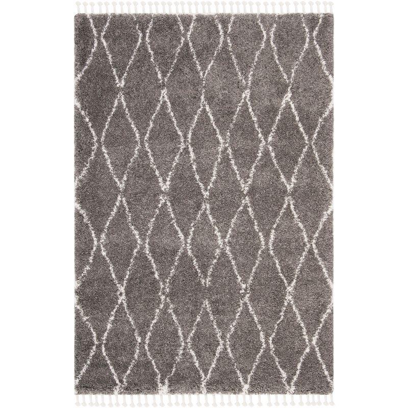 Moroccan Fringe Shag MFG328 Power Loomed Indoor Area Rug - Grey/Ivory - 5'3"x7'6" - Safavieh